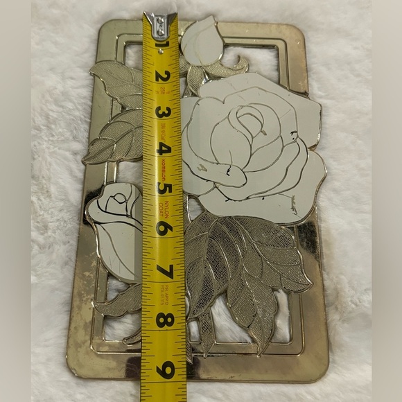 VTG MCM Trivet WMA ROGERS LTD Gold Cream Roses Japan 5.5"x 9" Wall Decor Floral - Picture 9 of 10